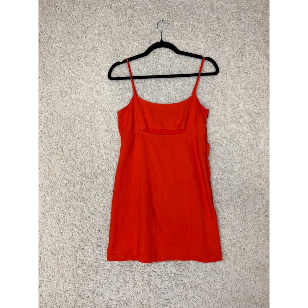 Primark Mini Dress Womens Size 4 Orange Linen Blend Sleeveless Cut Out